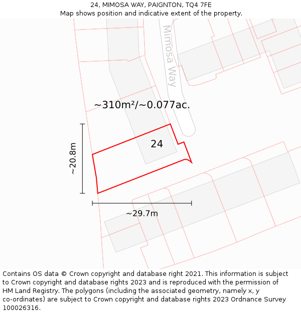 24, MIMOSA WAY, PAIGNTON, TQ4 7FE: Plot and title map