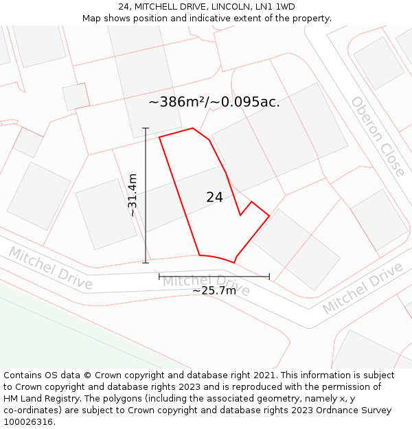 24, MITCHELL DRIVE, LINCOLN, LN1 1WD: Plot and title map