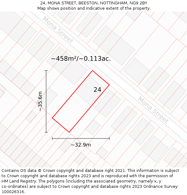 24, MONA STREET, BEESTON, NOTTINGHAM, NG9 2BY: Plot and title map