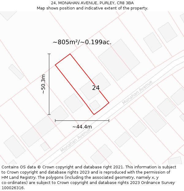 24, MONAHAN AVENUE, PURLEY, CR8 3BA: Plot and title map