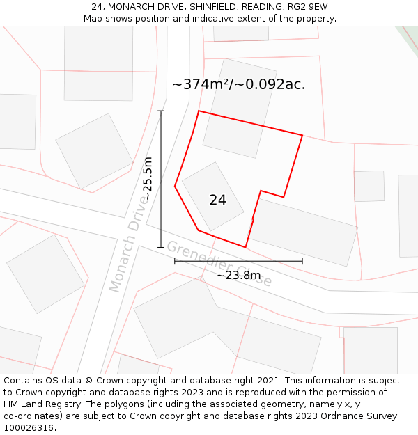 24, MONARCH DRIVE, SHINFIELD, READING, RG2 9EW: Plot and title map