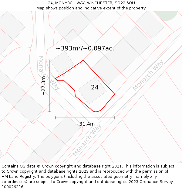 24, MONARCH WAY, WINCHESTER, SO22 5QU: Plot and title map