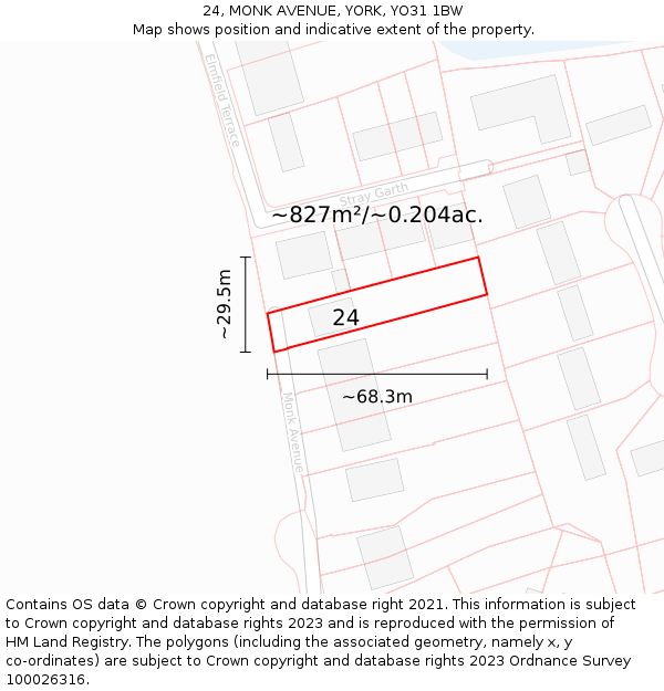 24, MONK AVENUE, YORK, YO31 1BW: Plot and title map