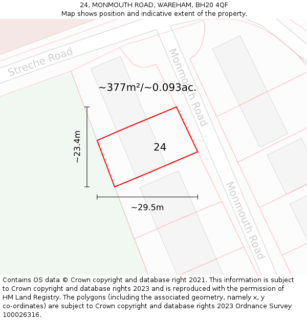 24, MONMOUTH ROAD, WAREHAM, BH20 4QF: Plot and title map