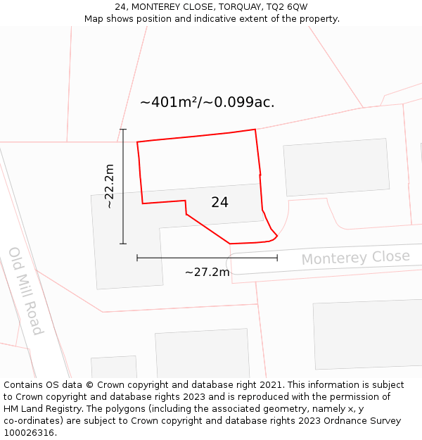 24, MONTEREY CLOSE, TORQUAY, TQ2 6QW: Plot and title map