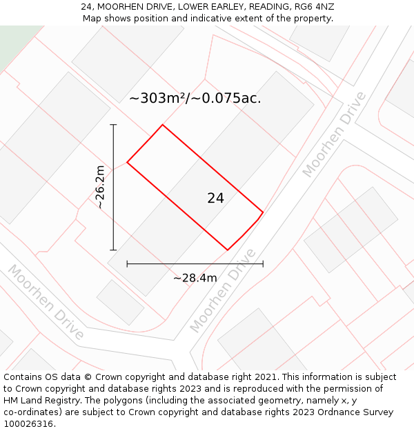 24, MOORHEN DRIVE, LOWER EARLEY, READING, RG6 4NZ: Plot and title map