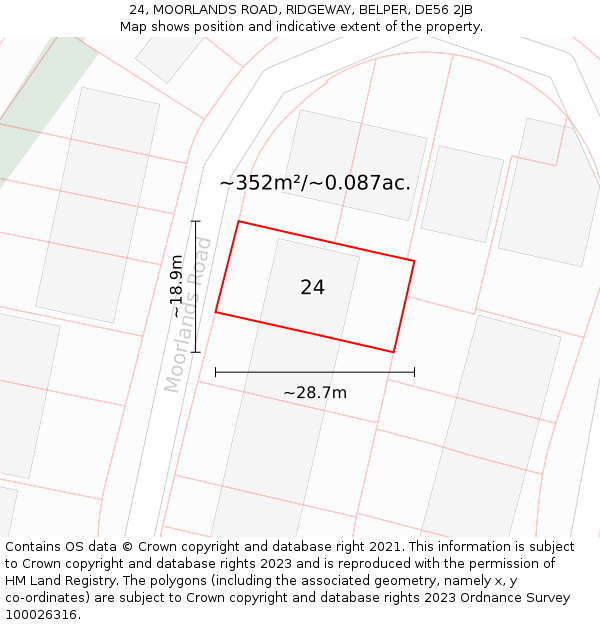 24, MOORLANDS ROAD, RIDGEWAY, BELPER, DE56 2JB: Plot and title map