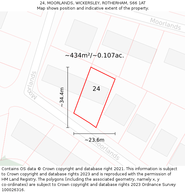 24, MOORLANDS, WICKERSLEY, ROTHERHAM, S66 1AT: Plot and title map