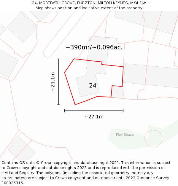 24, MOREBATH GROVE, FURZTON, MILTON KEYNES, MK4 1JW: Plot and title map