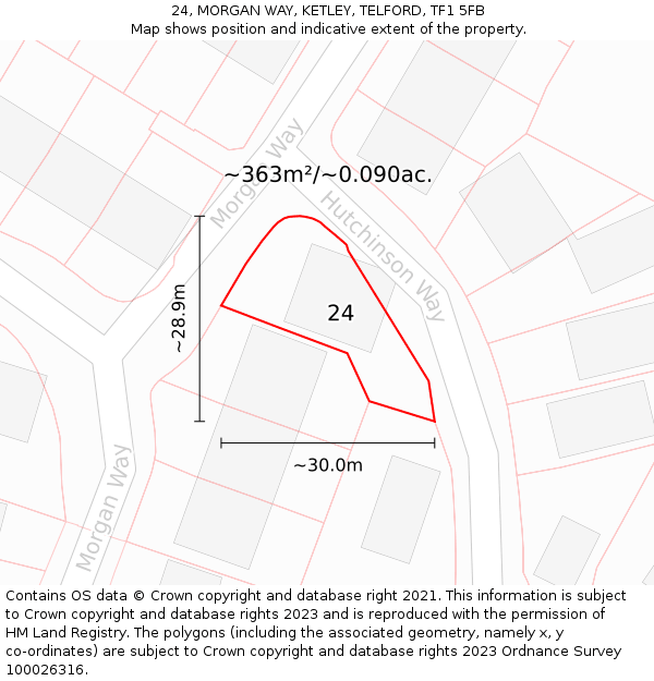 24, MORGAN WAY, KETLEY, TELFORD, TF1 5FB: Plot and title map