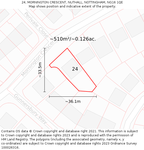 24, MORNINGTON CRESCENT, NUTHALL, NOTTINGHAM, NG16 1QE: Plot and title map