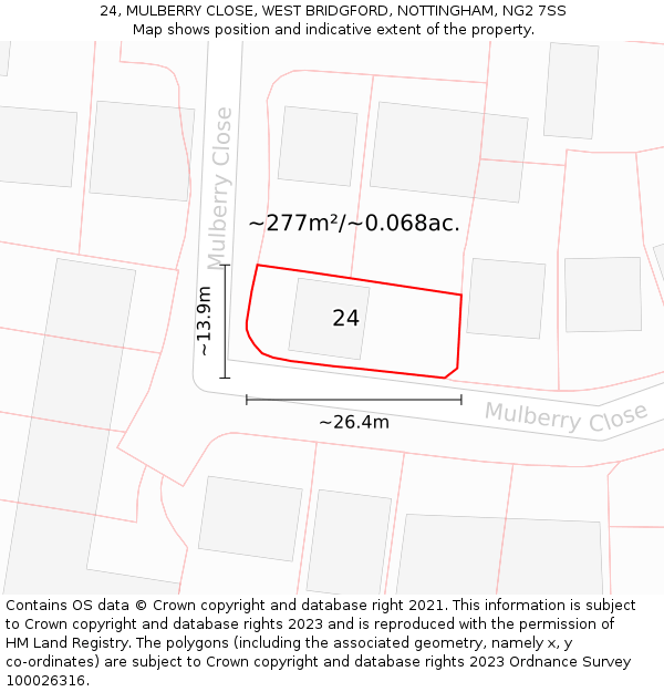 24, MULBERRY CLOSE, WEST BRIDGFORD, NOTTINGHAM, NG2 7SS: Plot and title map