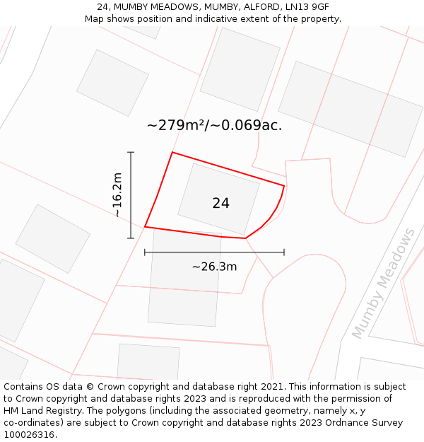 24, MUMBY MEADOWS, MUMBY, ALFORD, LN13 9GF: Plot and title map