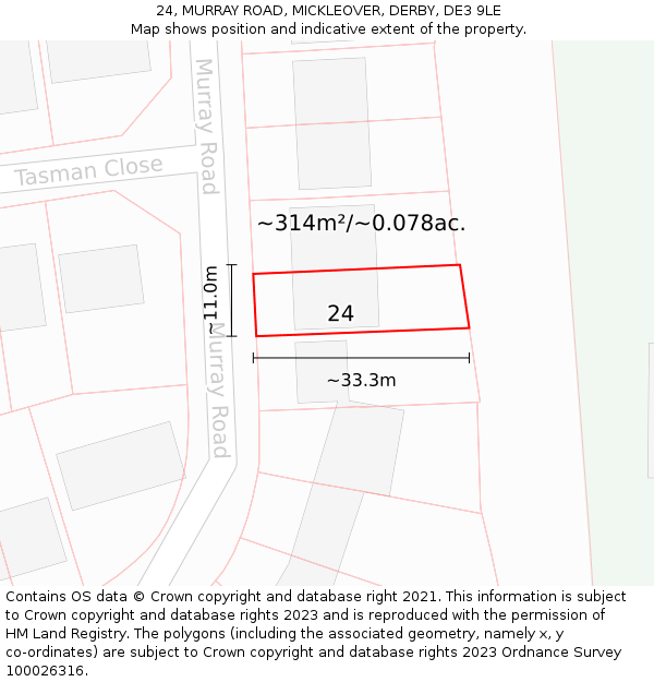 24, MURRAY ROAD, MICKLEOVER, DERBY, DE3 9LE: Plot and title map