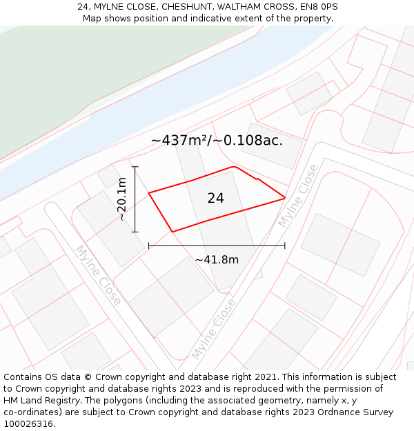 24, MYLNE CLOSE, CHESHUNT, WALTHAM CROSS, EN8 0PS: Plot and title map