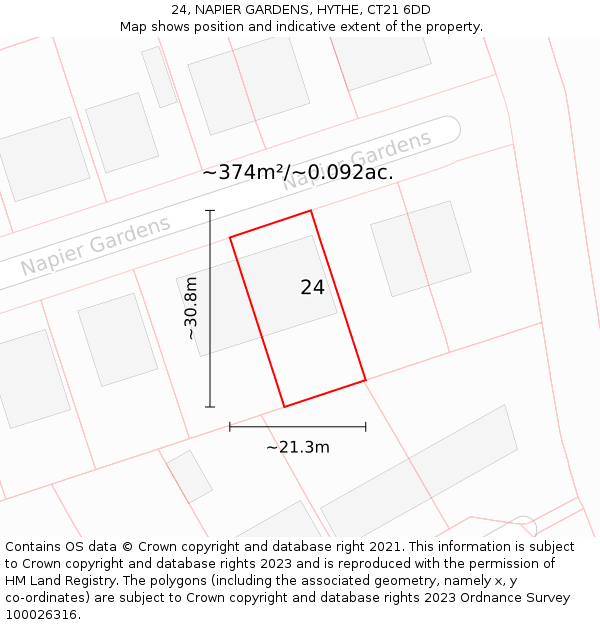 24, NAPIER GARDENS, HYTHE, CT21 6DD: Plot and title map