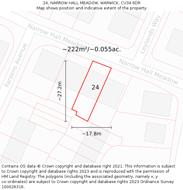 24, NARROW HALL MEADOW, WARWICK, CV34 6DR: Plot and title map