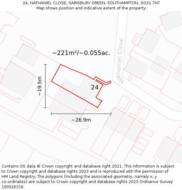 24, NATHANIEL CLOSE, SARISBURY GREEN, SOUTHAMPTON, SO31 7NT: Plot and title map