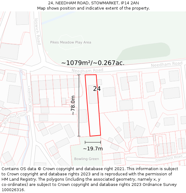 24, NEEDHAM ROAD, STOWMARKET, IP14 2AN: Plot and title map