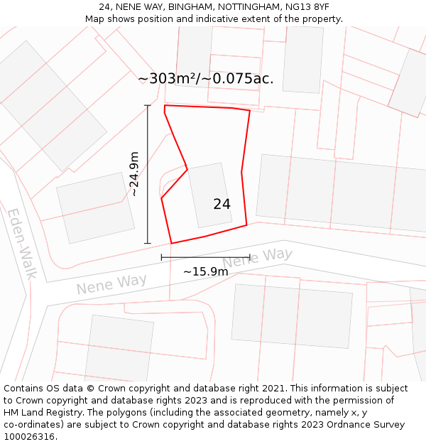 24, NENE WAY, BINGHAM, NOTTINGHAM, NG13 8YF: Plot and title map