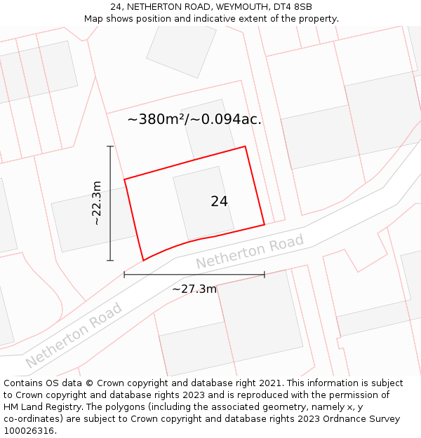 24, NETHERTON ROAD, WEYMOUTH, DT4 8SB: Plot and title map