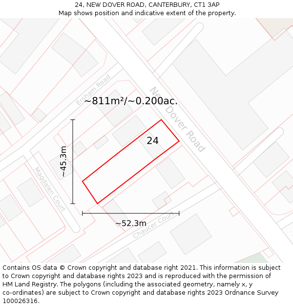 24, NEW DOVER ROAD, CANTERBURY, CT1 3AP: Plot and title map