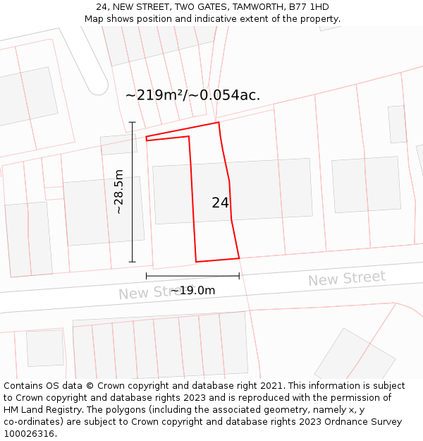 24, NEW STREET, TWO GATES, TAMWORTH, B77 1HD: Plot and title map