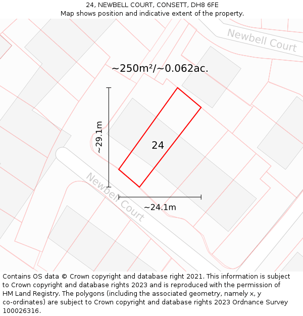 24, NEWBELL COURT, CONSETT, DH8 6FE: Plot and title map
