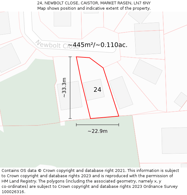 24, NEWBOLT CLOSE, CAISTOR, MARKET RASEN, LN7 6NY: Plot and title map