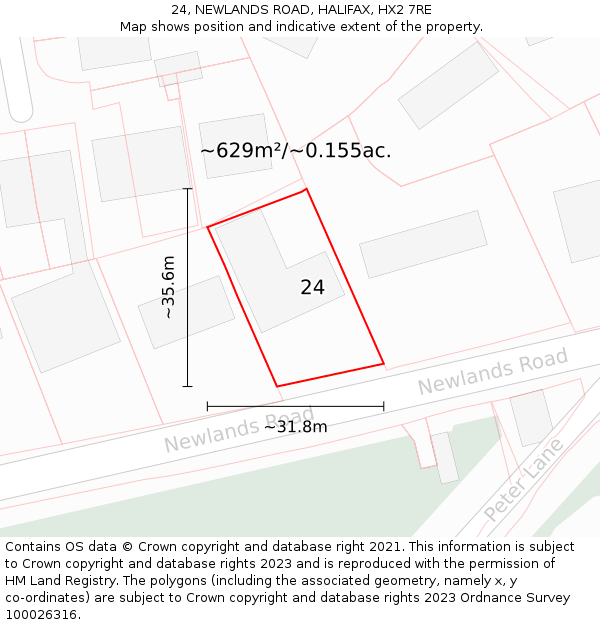 24, NEWLANDS ROAD, HALIFAX, HX2 7RE: Plot and title map