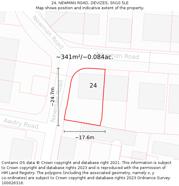 24, NEWMAN ROAD, DEVIZES, SN10 5LE: Plot and title map