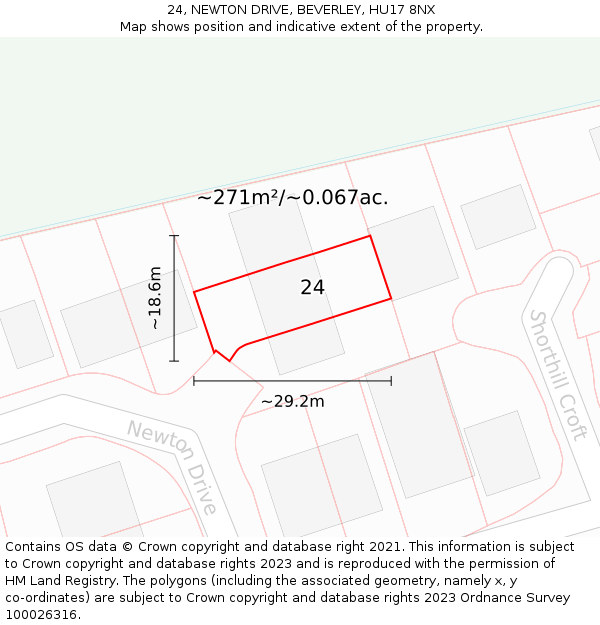 24, NEWTON DRIVE, BEVERLEY, HU17 8NX: Plot and title map