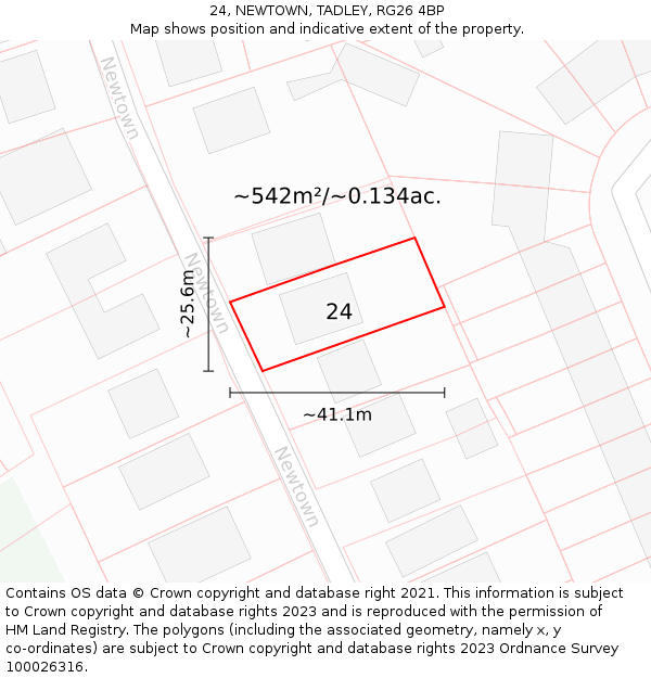 24, NEWTOWN, TADLEY, RG26 4BP: Plot and title map