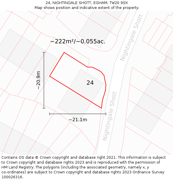 24, NIGHTINGALE SHOTT, EGHAM, TW20 9SX: Plot and title map