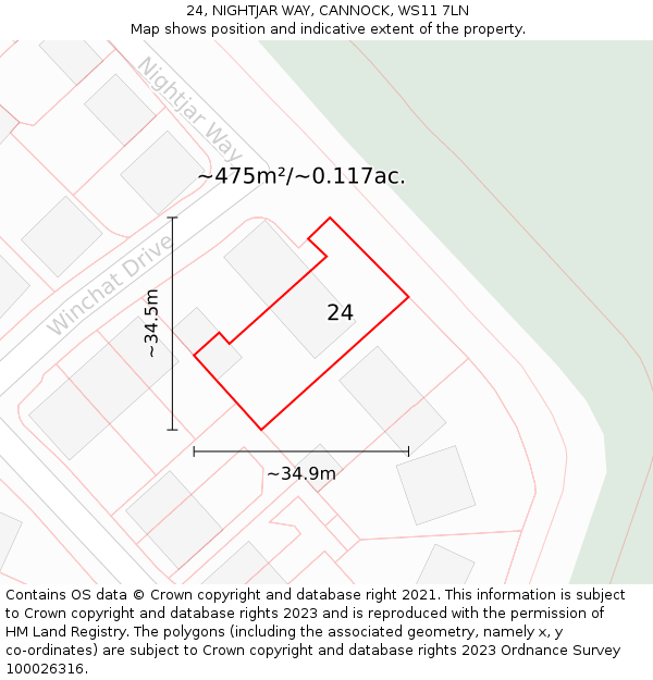 24, NIGHTJAR WAY, CANNOCK, WS11 7LN: Plot and title map