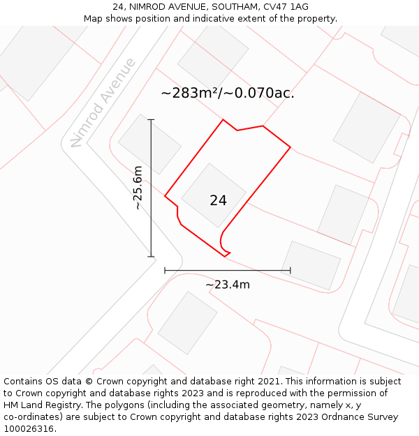 24, NIMROD AVENUE, SOUTHAM, CV47 1AG: Plot and title map