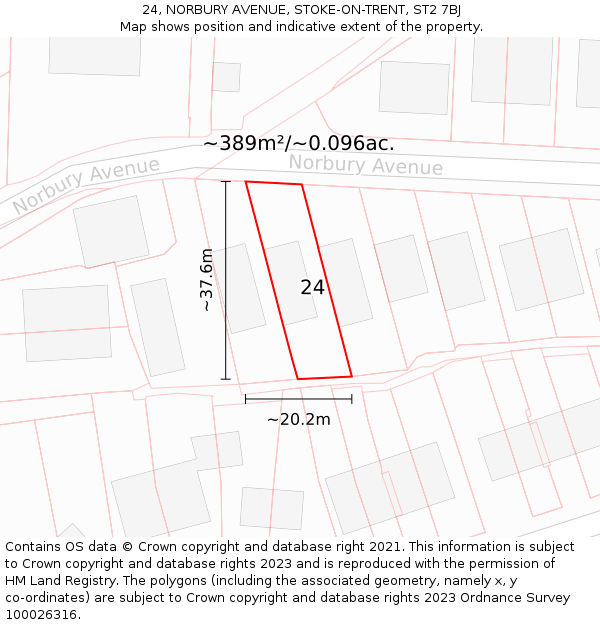 24, NORBURY AVENUE, STOKE-ON-TRENT, ST2 7BJ: Plot and title map