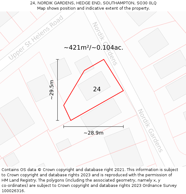 24, NORDIK GARDENS, HEDGE END, SOUTHAMPTON, SO30 0LQ: Plot and title map