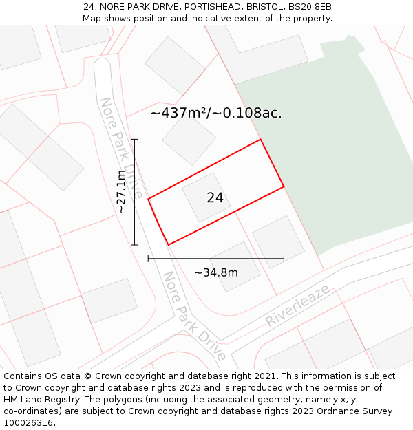 24, NORE PARK DRIVE, PORTISHEAD, BRISTOL, BS20 8EB: Plot and title map