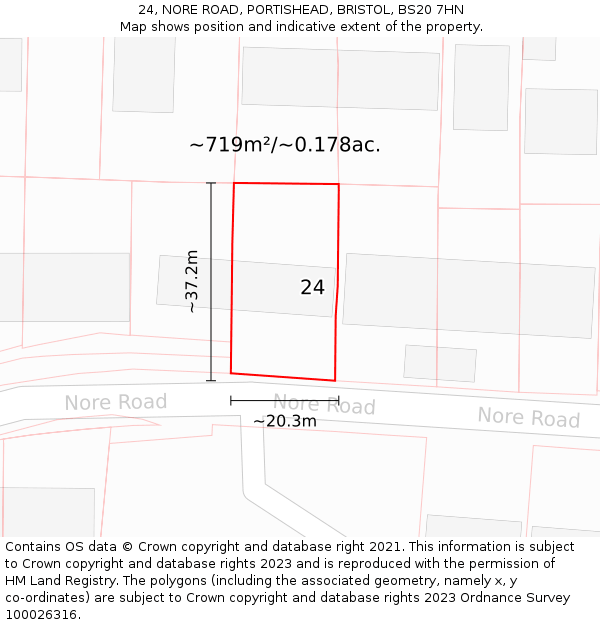 24, NORE ROAD, PORTISHEAD, BRISTOL, BS20 7HN: Plot and title map