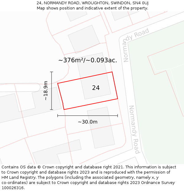 24, NORMANDY ROAD, WROUGHTON, SWINDON, SN4 0UJ: Plot and title map