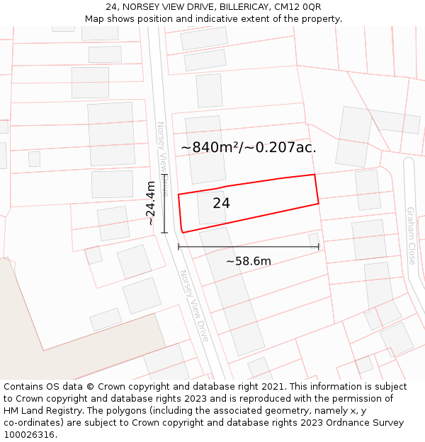 24, NORSEY VIEW DRIVE, BILLERICAY, CM12 0QR: Plot and title map