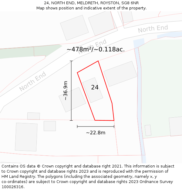 24, NORTH END, MELDRETH, ROYSTON, SG8 6NR: Plot and title map