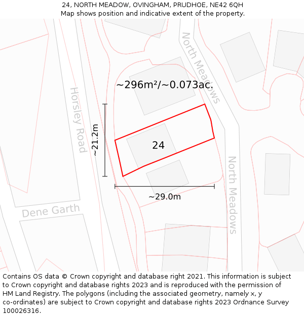 24, NORTH MEADOW, OVINGHAM, PRUDHOE, NE42 6QH: Plot and title map