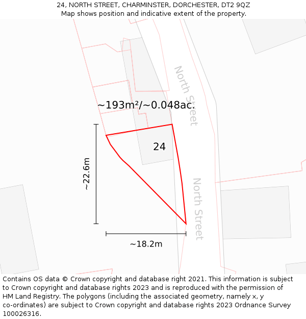 24, NORTH STREET, CHARMINSTER, DORCHESTER, DT2 9QZ: Plot and title map