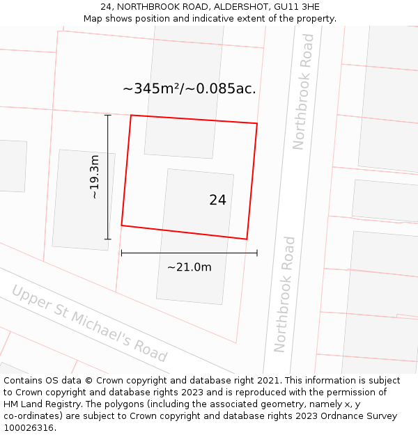 24, NORTHBROOK ROAD, ALDERSHOT, GU11 3HE: Plot and title map