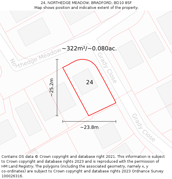 24, NORTHEDGE MEADOW, BRADFORD, BD10 8SF: Plot and title map