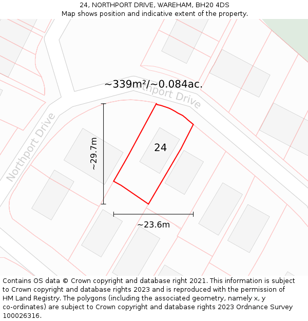 24, NORTHPORT DRIVE, WAREHAM, BH20 4DS: Plot and title map