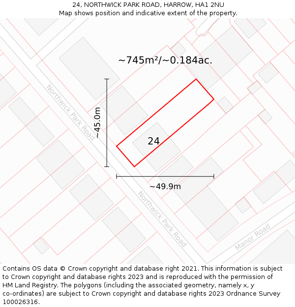 24, NORTHWICK PARK ROAD, HARROW, HA1 2NU: Plot and title map