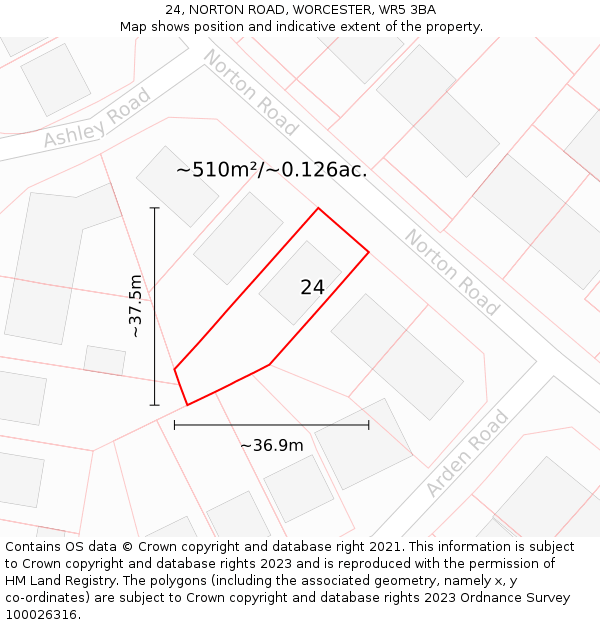 24, NORTON ROAD, WORCESTER, WR5 3BA: Plot and title map